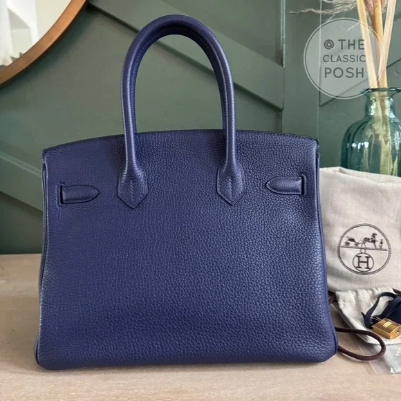 EUC Hermes Birkin 30 Epsom Blue Nuit Gold HW Tote Bag C Stamp 2018 - Picture 7 of 14